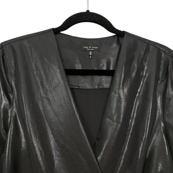 Rag & Bone Debbie Top Womens Medium Black Long Sleeve Front Slits V-Neck Chic - Picture 4 of 12